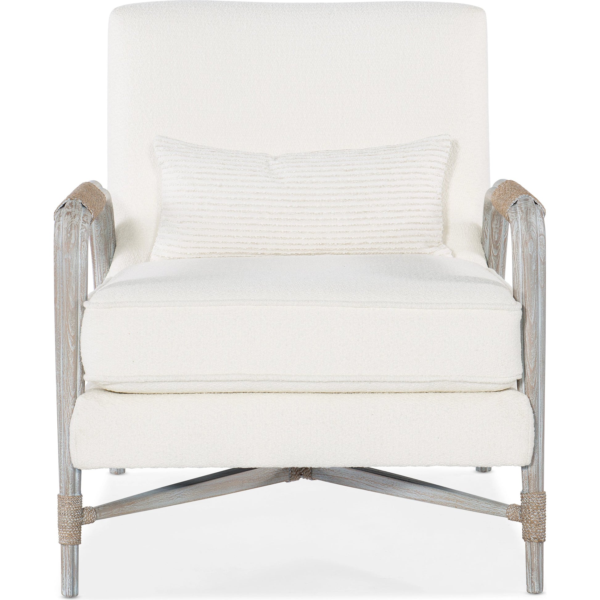 Isla Accent Lounge Chair by Hooker Furniture in macrame artic and light wood. Made from wood, fabric, rope in a modern style.