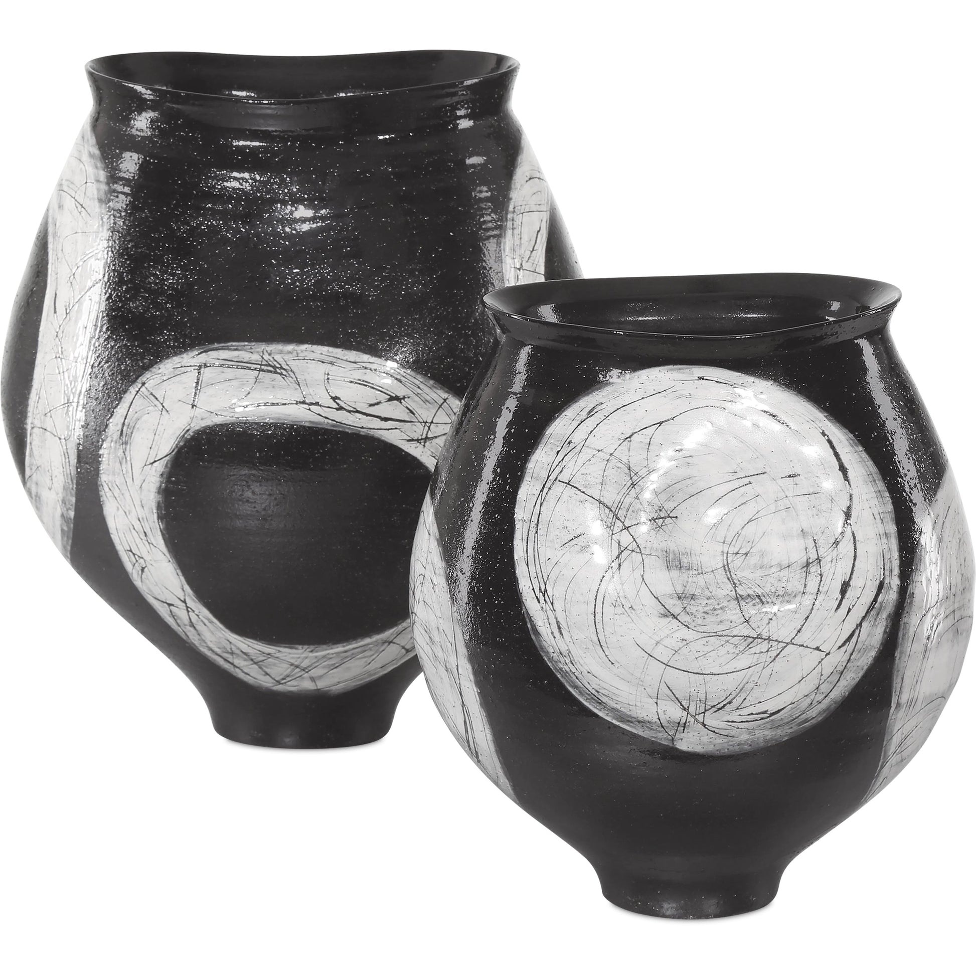 Nakamura Vase by Currey and Company in black, light gray. Made from porcelain in a modern style.