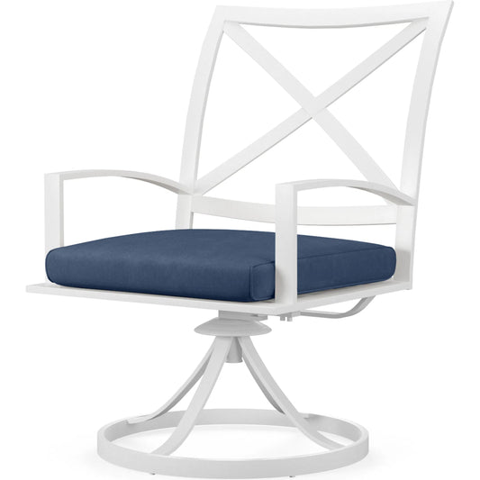 Bristol Outdoor Swivel Dining Chair in Canvas Flax w/ Self Welt by Sunset West. Made from aluminum in a modern style.