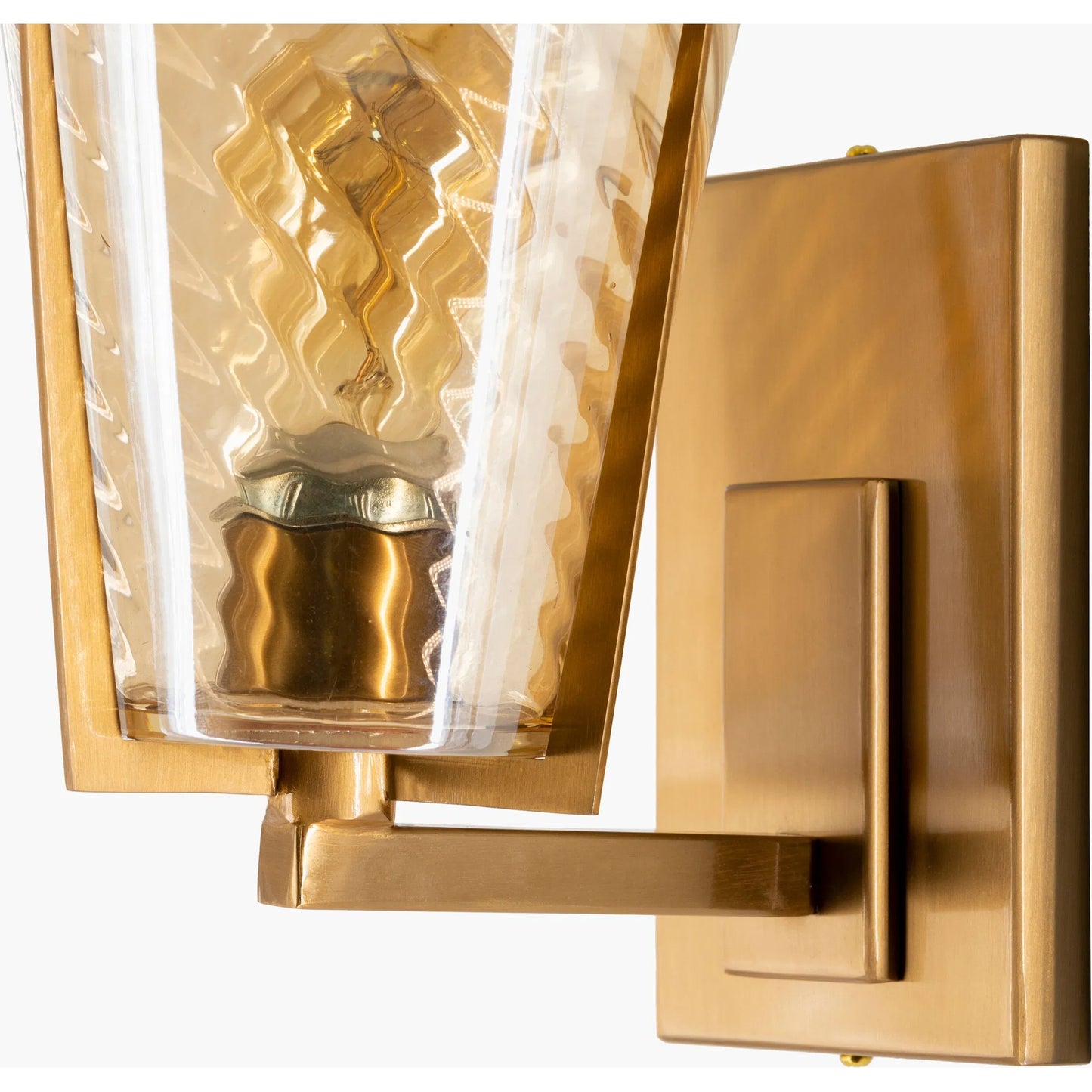 002 SI-1905658 | Closeup | Maxton Wall Sconce - 25328 by Surya in metallic brass, clear, champagne and textured. Made from glass, metal in a modern style.