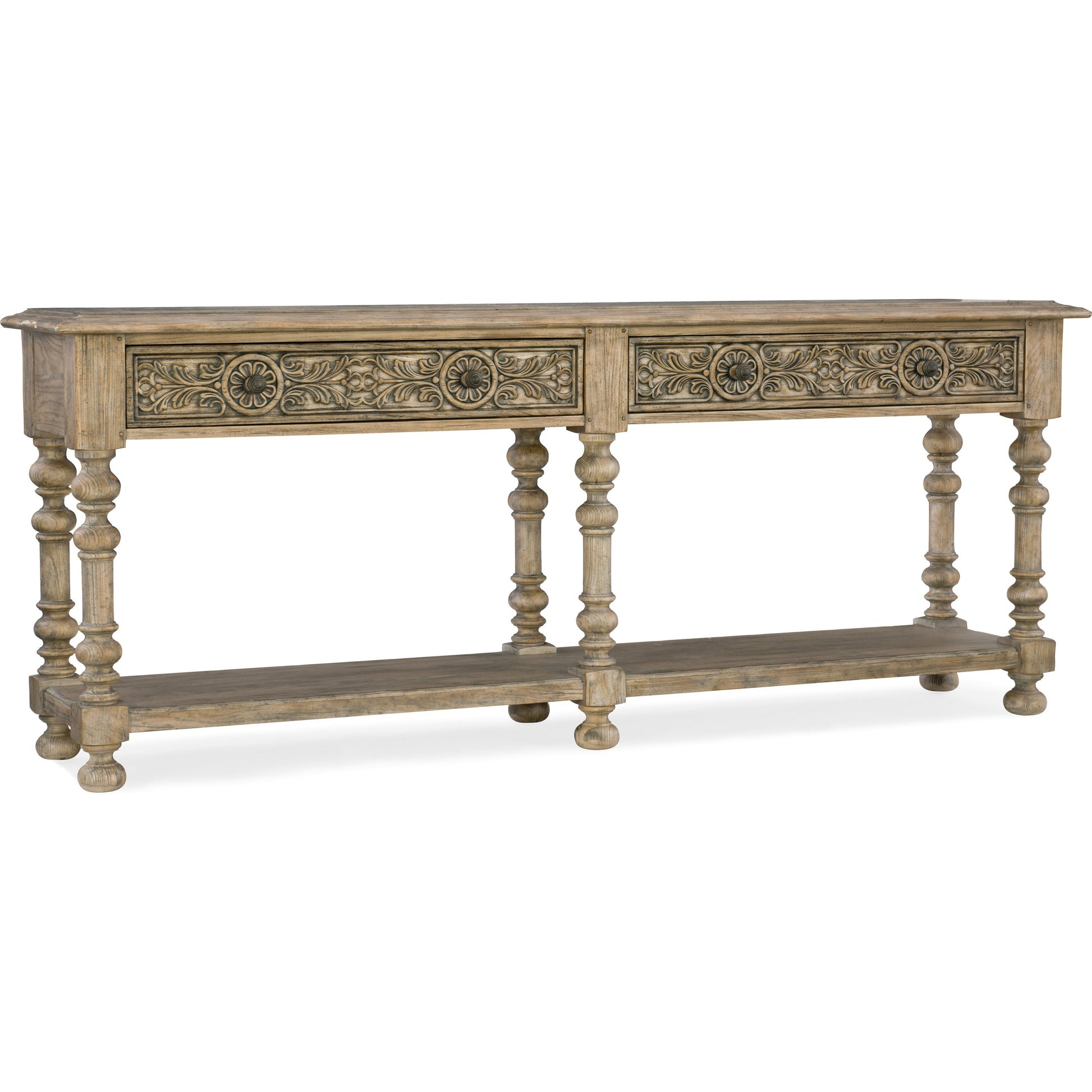 Bexar Huntboard by Hooker Furniture in sandstone. Made from white oak veneers in a traditional style.