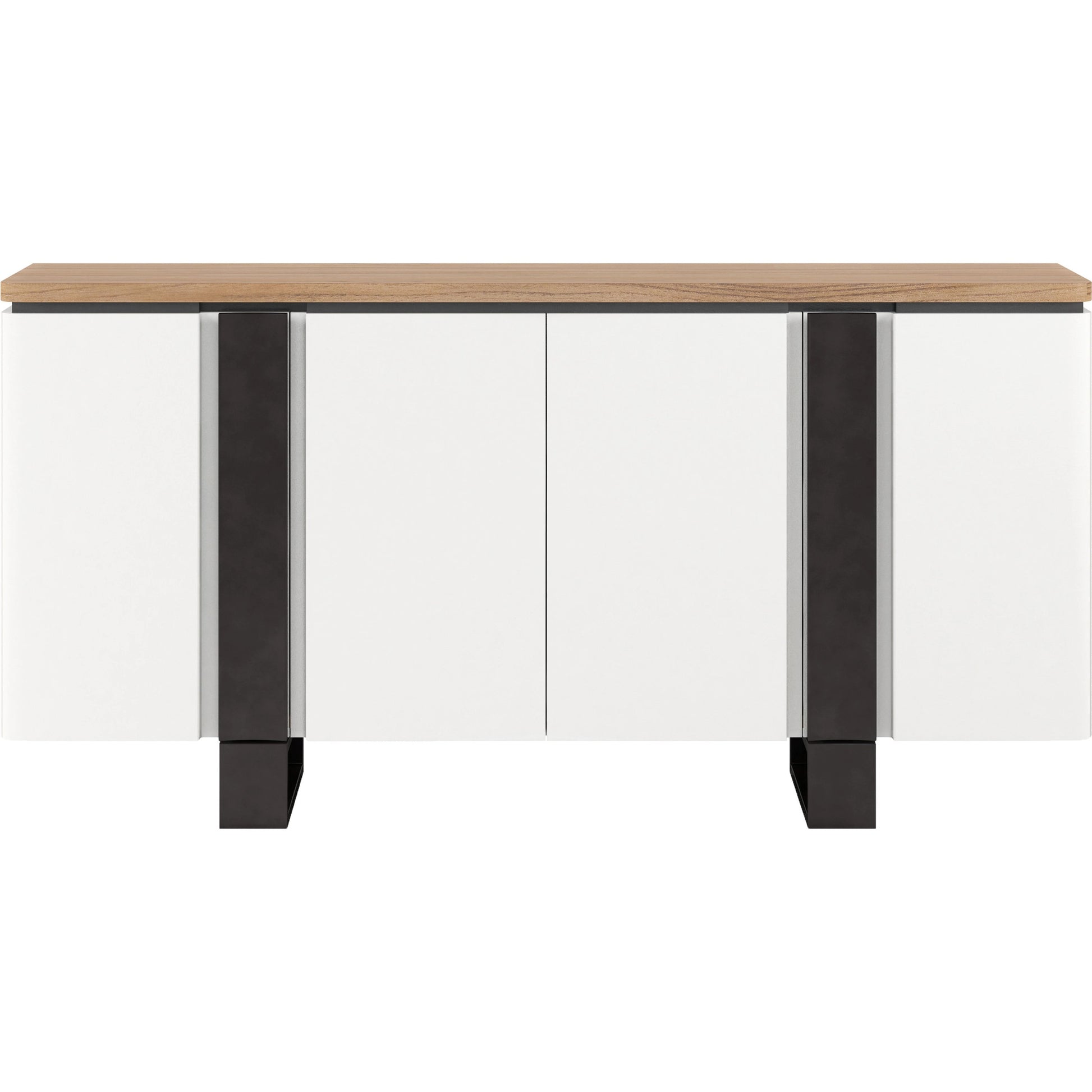 Portico Credenza by A.R.T. Furniture in sienna, white plaster, matte black. Made from parawood solids, mindi veneers, resin in a modern style.