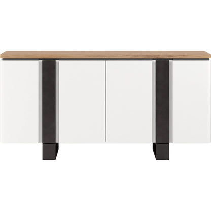 Portico Credenza by A.R.T. Furniture in sienna, white plaster, matte black. Made from parawood solids, mindi veneers, resin in a modern style.