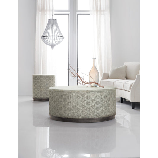Greystone End Table by Hooker Furniture in grey. Made from oak veneers, resin in a unique style.