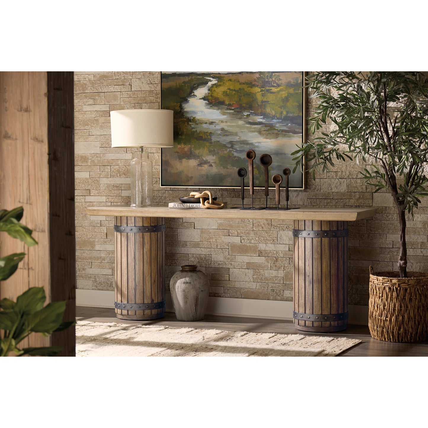 005 SI-2250727 | Lifestyle | Vineyard Row Console Table by Hooker Furniture in dark wood and sonoma. Made from unique in a transitional style.