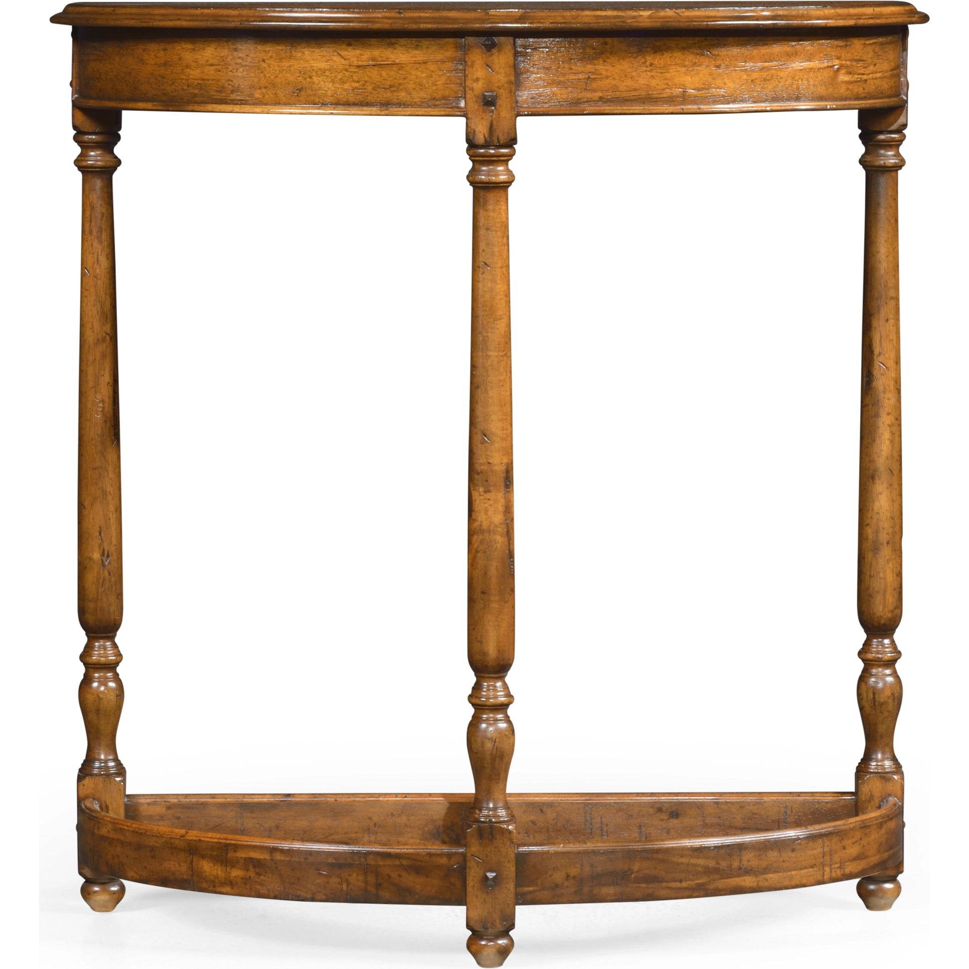 Casually Country Walnut Demilune Console Table by Jonathan Charles in country farmhouse walnut. Made from acacia in a traditional style.