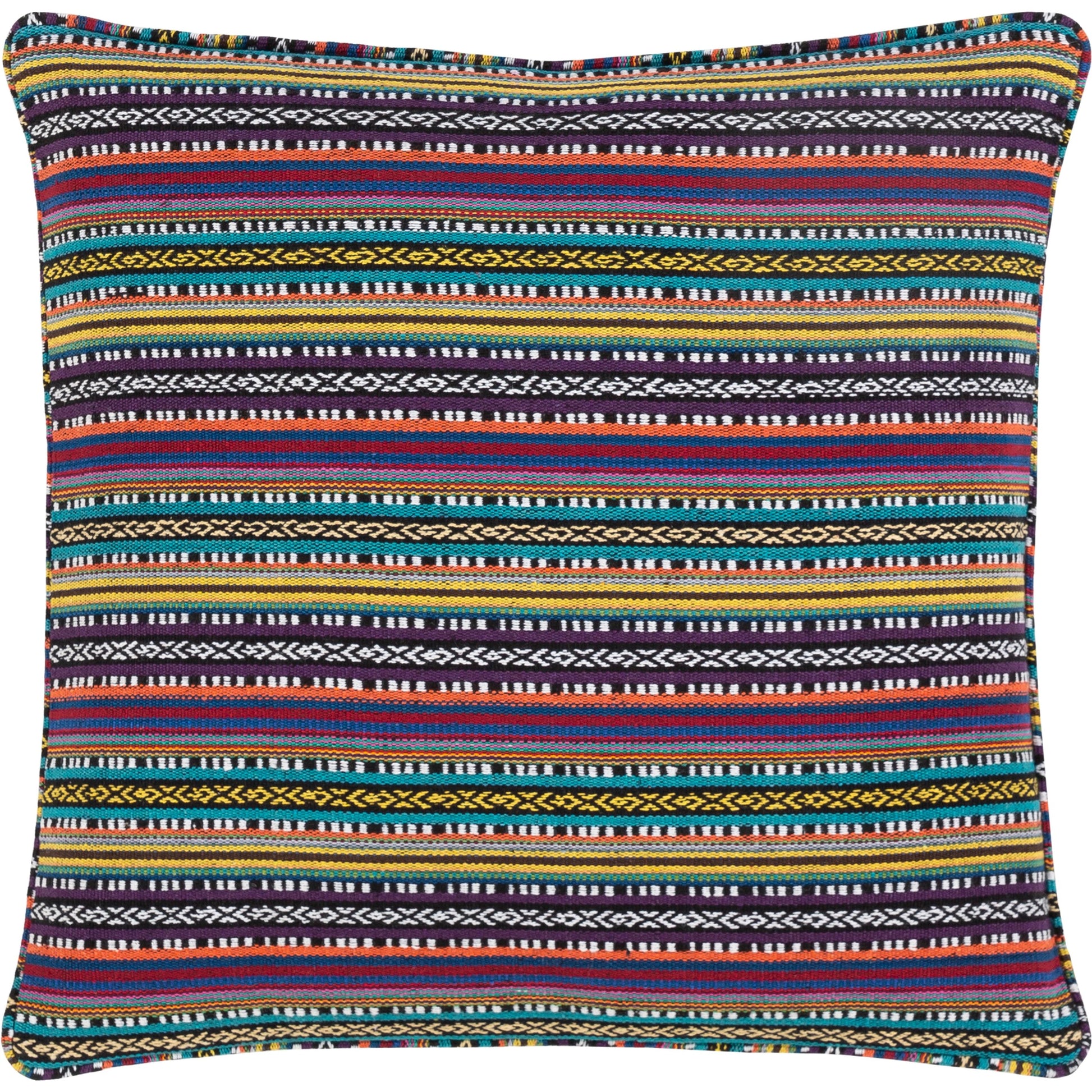 Maya Pillow Cover - 21539 by Surya in medium purple, yellow, red, aqua, blue, coral. Made from front: 60% cotton, 40% polyester, back: 100% cotton in a transitional style.