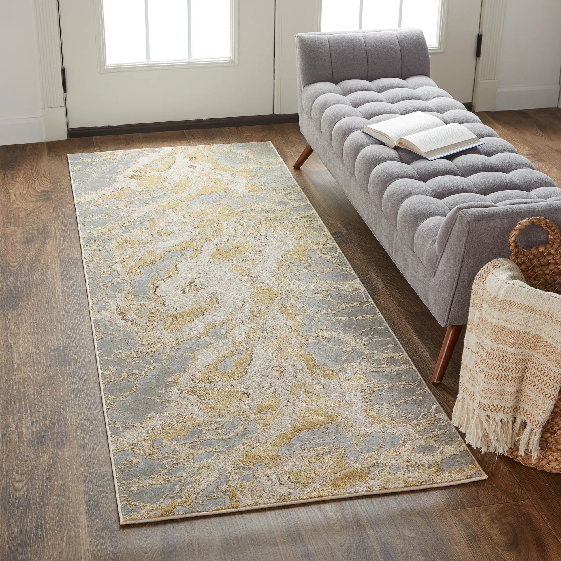 Aura Rug - 3563F by Feizy in ivory, silver, gold. Made from polyester, polypropylene in a unique style.