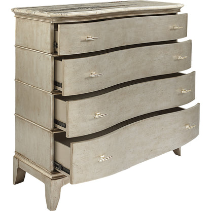 Starlite Media Chest by A.R.T. Furniture in silver and peri. Made from parawood solids, primavera veneer, neapolitan marble in a transitional style.