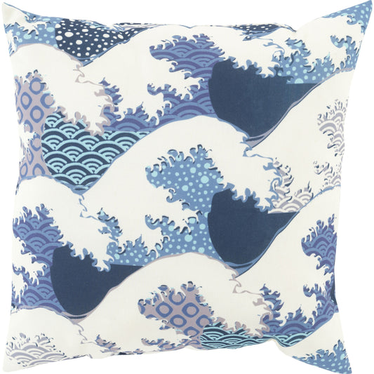 Mizu Pillow - 29783 by Livabliss in blue. Made from front: 100% polyester, back: 100% polyester in a coastal style.