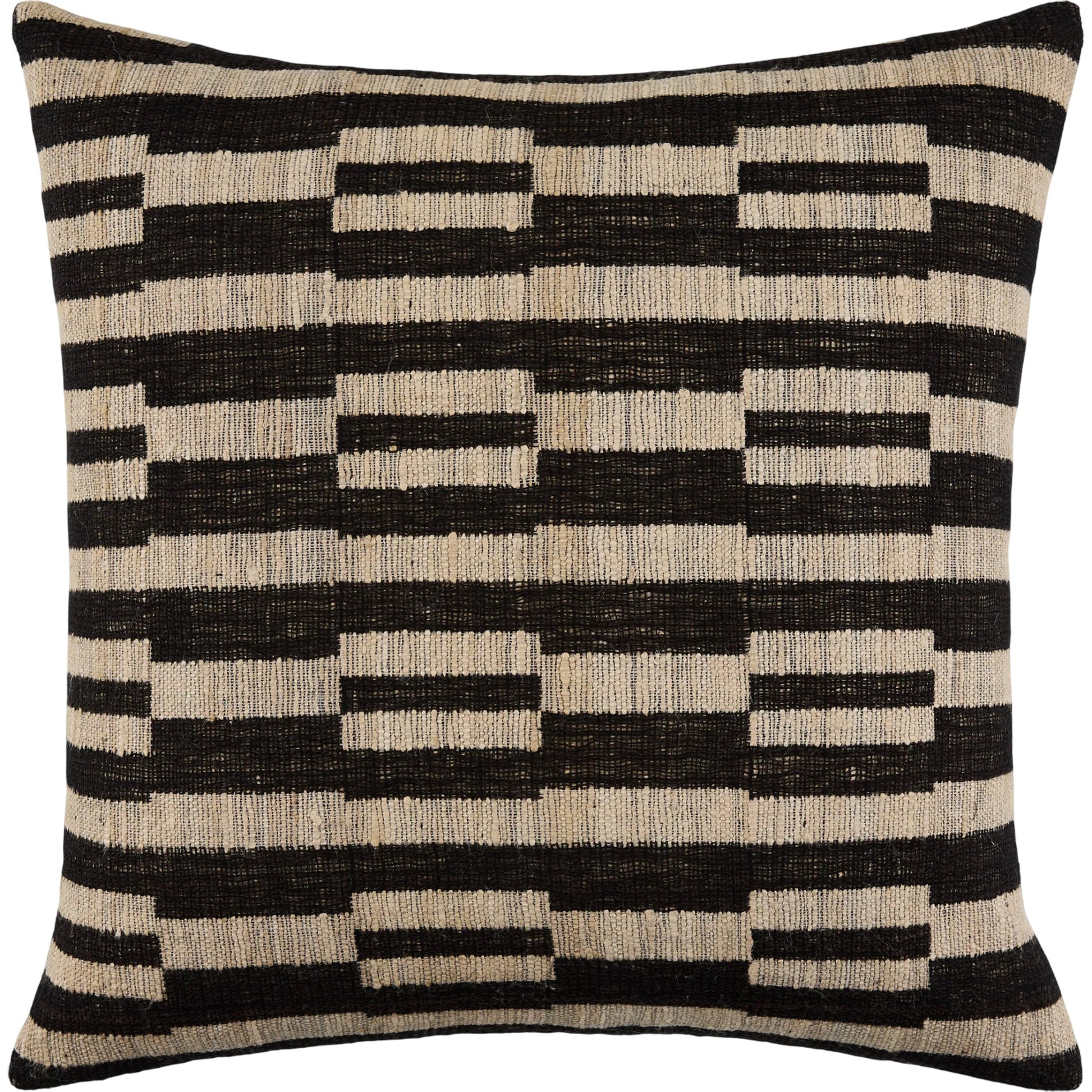 Marzano Pattern Accent Pillow by Surya in charcoal, sandstone, ebony. Made from wool, silk, cotton in a rustic style.