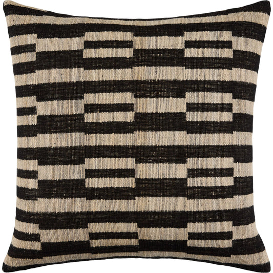 Marzano Accent Pillow by Surya in charcoal, sandstone, ebony. Made from wool, silk, cotton in a rustic style.
