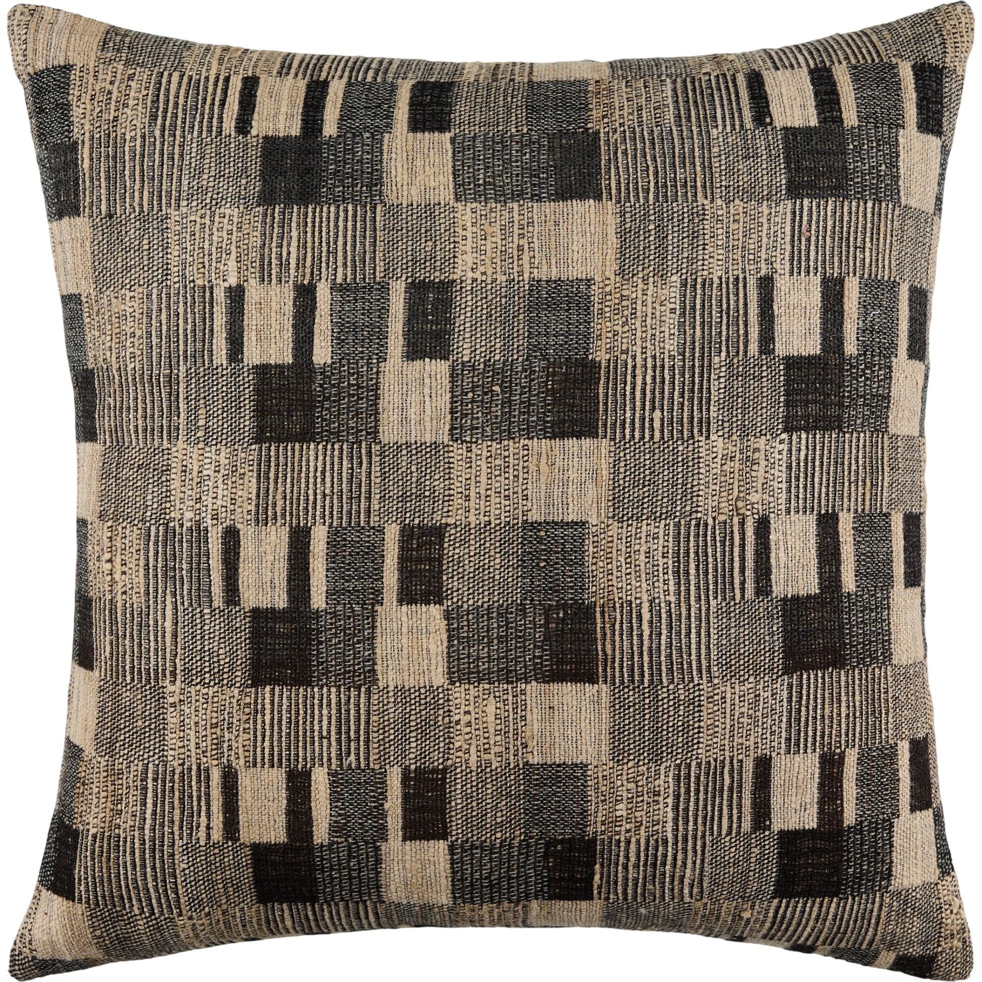Marzano Accent Pillow by Surya in taupe, charcoal, beige, ebony. Made from wool, silk, cotton in a rustic style.