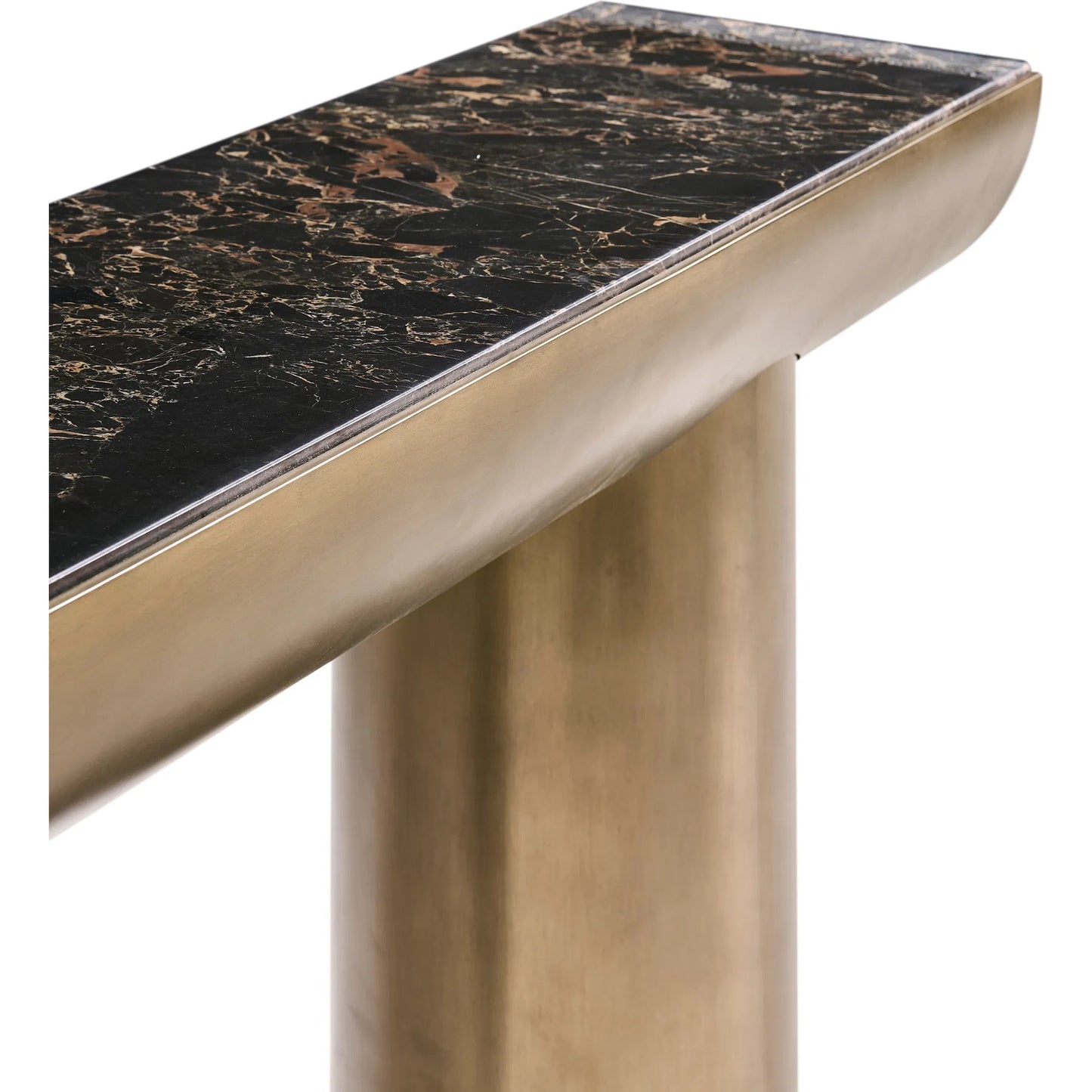 005 SI-2535733 | Closeup | Nova Console Table by Jonathan Charles in industrial bronze finish. Made from main aluminum in a unique style.