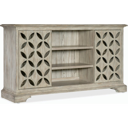 Commerce & Market Underhill Entertainment Console by Hooker Furniture in light wood and light gray finish. Made from oak veneers in a modern style.