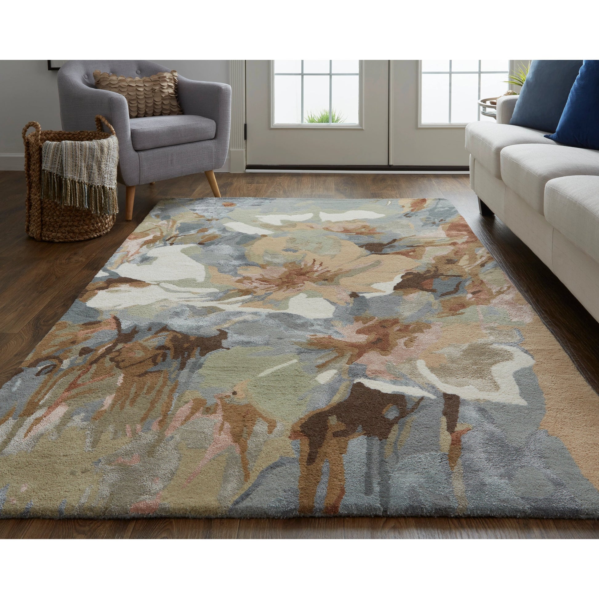 Dafney Transitional & Botanical Rug - 8868F by Feizy in tan, gray, green. Made from viscose, wool in a unique style.