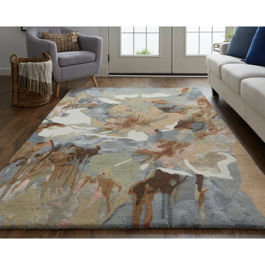 Dafney Transitional & Botanical Rug - 8868F by Feizy in tan, gray, green. Made from viscose, wool in a unique style.