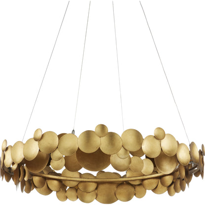 Lavengro Chandelier by Currey and Company in contemporary gold leaf, white. Made from wrought iron, acrylic in a modern style.