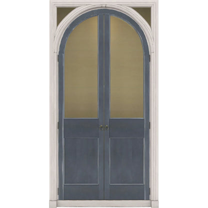 Alcove Display Cabinet by A.R.T. Furniture in belgian ivory, slate blue. Made from acacia solids, maple veneers, glass, linen, metal in a modern style.