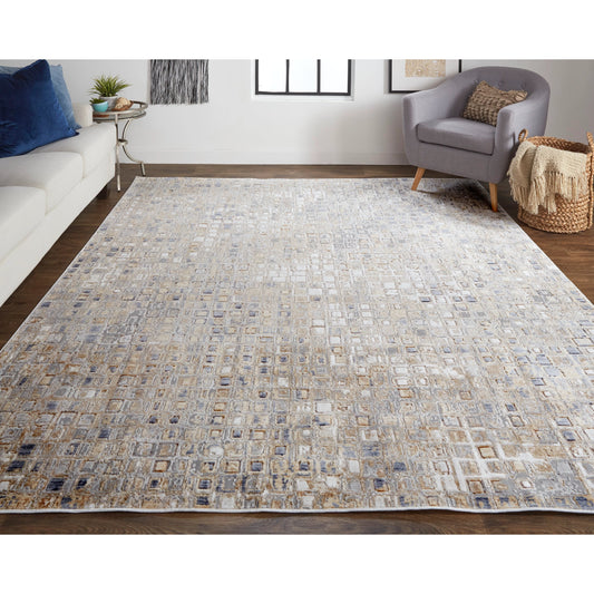 Laina Transitional Geometric Rug - 39G0F by Feizy in tan, ivory, blue. Made from unique in a unique style.