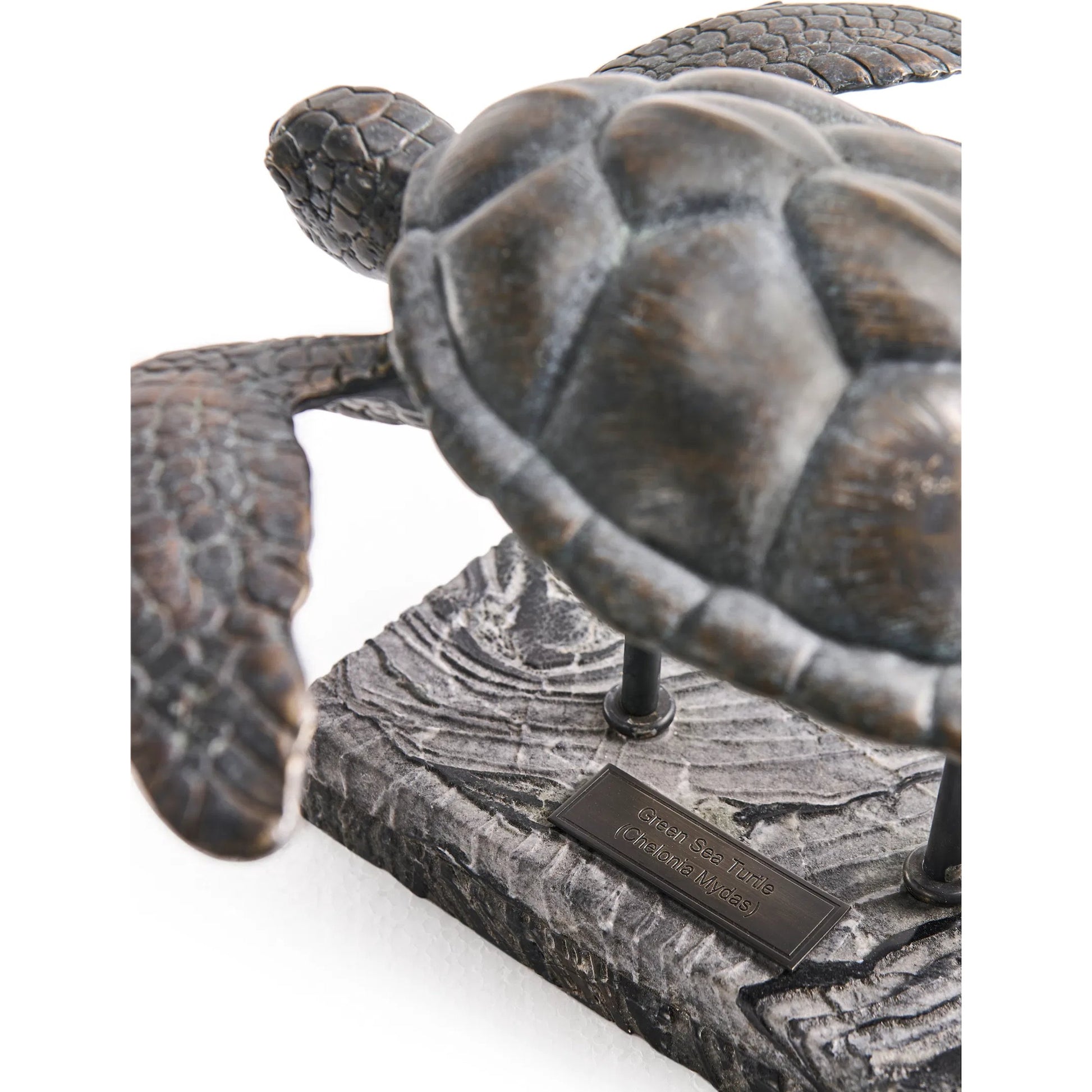 Sea Tortoise Bronze Statue with Marble Base by Jonathan Charles in dark rustic waxed bronze. Made from main brass in a unique style.