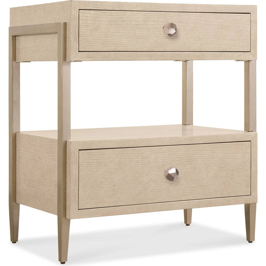 001 SI-2353975 | Primary Silo | Westwood Two-Drawer Nightstand by Hooker Furniture in light wood and polished limestone. Made from oak veneers, metal in a transitional style.