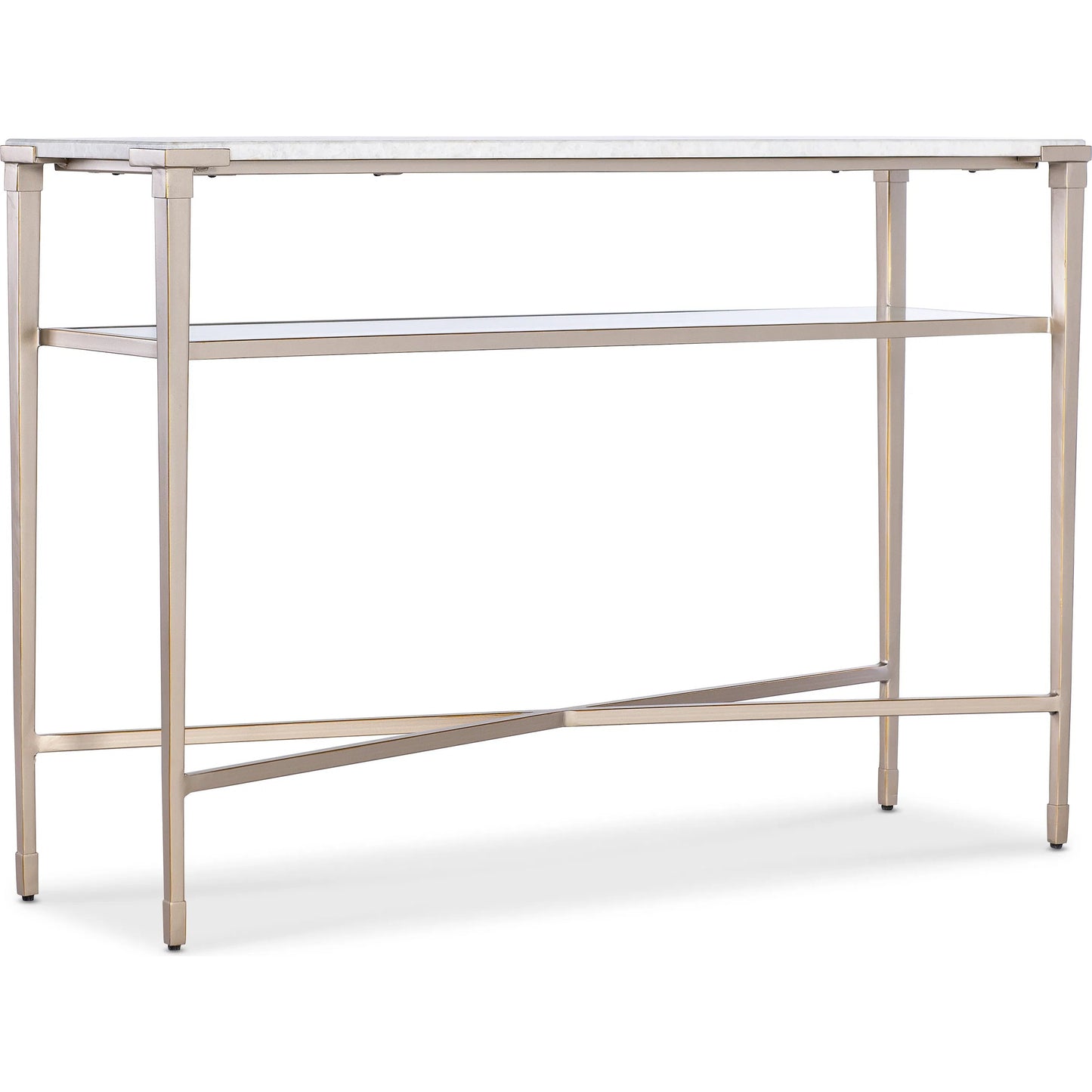 001 SI-2354001 | Primary Silo | Melange Jen Console Table by Hooker Furniture in champagne. Made from white genesis slab, metal, glass in a modern style.