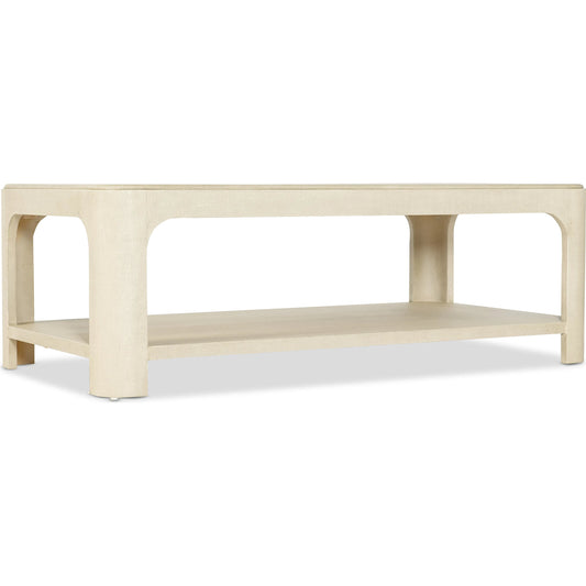 Archives Raffia Rectangle Cocktail Table by Hooker Furniture in flax. Made from wood, raffia in a transitional style.