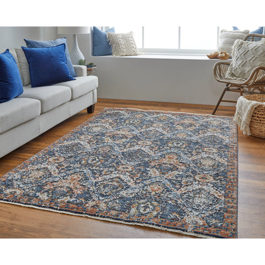 Kaia Transitional & Botanical Rug - 39HRF by Feizy in blue, orange, ivory. Made from unique in a unique style.