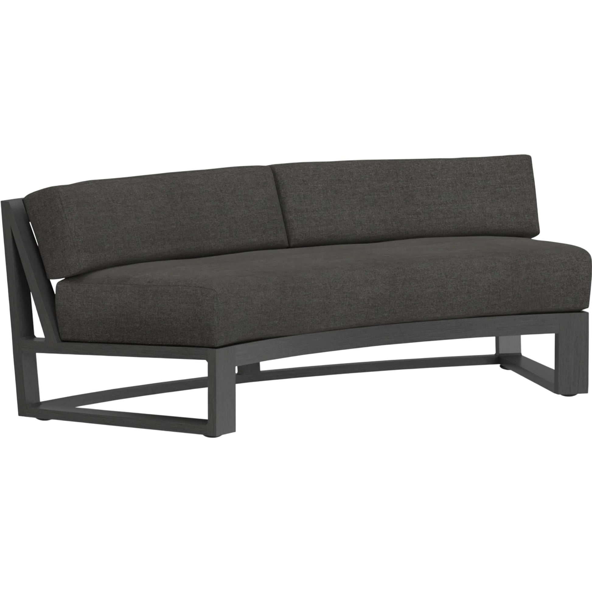 Redondo Outdoor Curved Sofa by Sunset West in grays. Made from aluminum in a modern style.