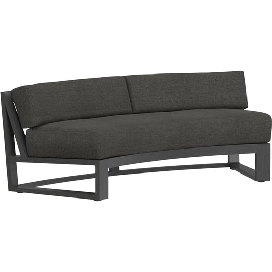 Redondo Outdoor Curved Sofa by Sunset West in grays. Made from aluminum in a modern style.