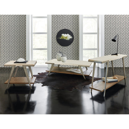 Commerce and Market Boomerang Cocktail Table by Hooker Furniture in cream. Made from sheet metal, travertine marble, oak veneers in a modern style.