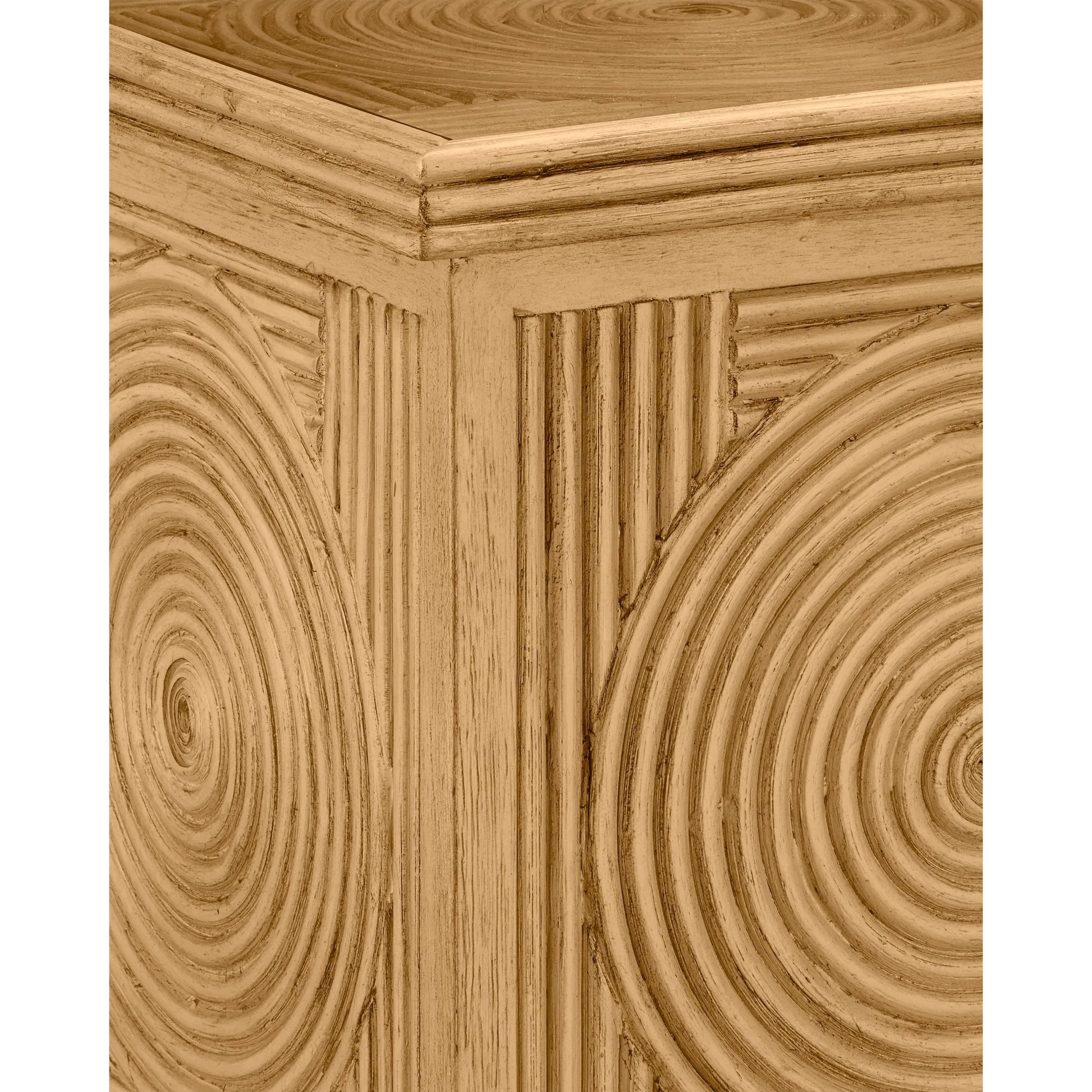 Santos Accent Table by Currey and Company in sea sand, clear. Made from rattan, mahogany, glass in a transitional style.