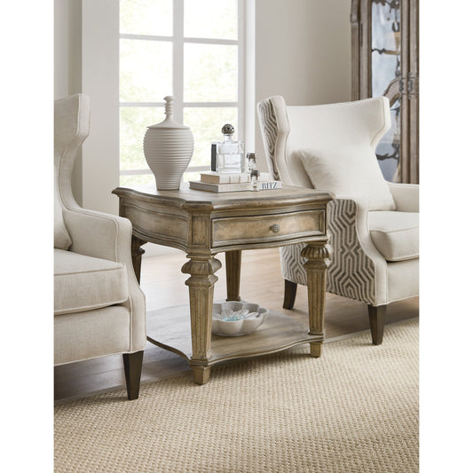 Castella End Table by Hooker Furniture in antique slate. Made from pecan, quartered walnut, quartered black walnut, ash, maple veneers in a traditional style.