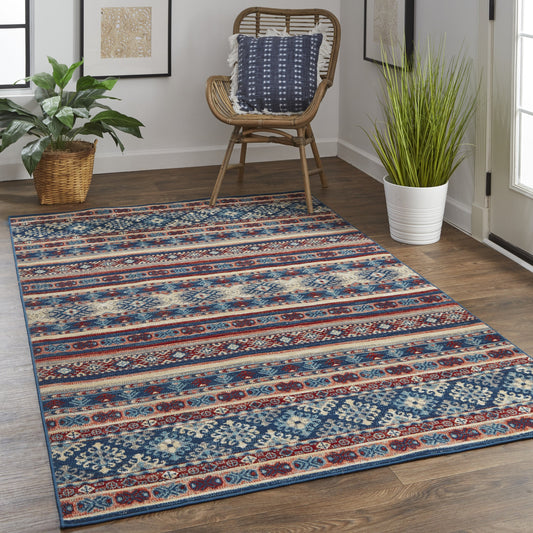 Nolan Transitional Diamond Rug - 39ATF by Feizy in blue, red, ivory. Made from polypropylene in a unique style.