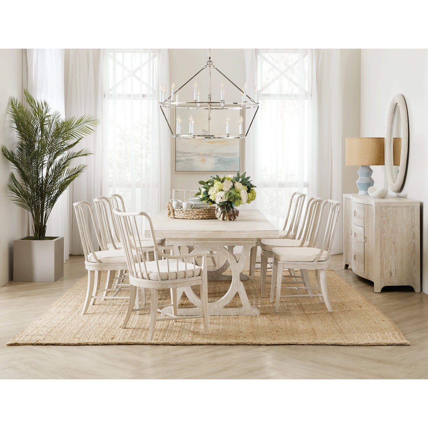 006 SI-1900884 | Lifestyle | Serenity Topsail Dining Table by Hooker Furniture in surf. Made from oak veneers in a modern style.