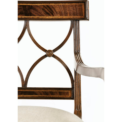 Buckingham Regency Mahogany Curved Back Arm Chair by Jonathan Charles in antique mahogany medium. Made from acacia in a modern style.