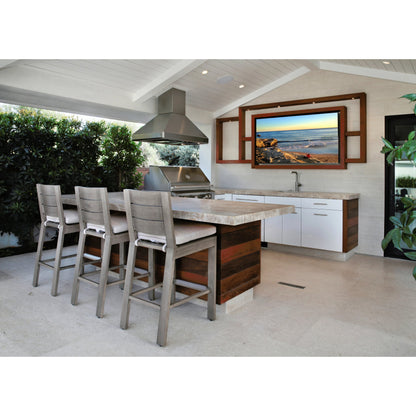 Laguna Outdoor Barstool in Canvas Flax by Sunset West in browns. Made from aluminum in a modern style.