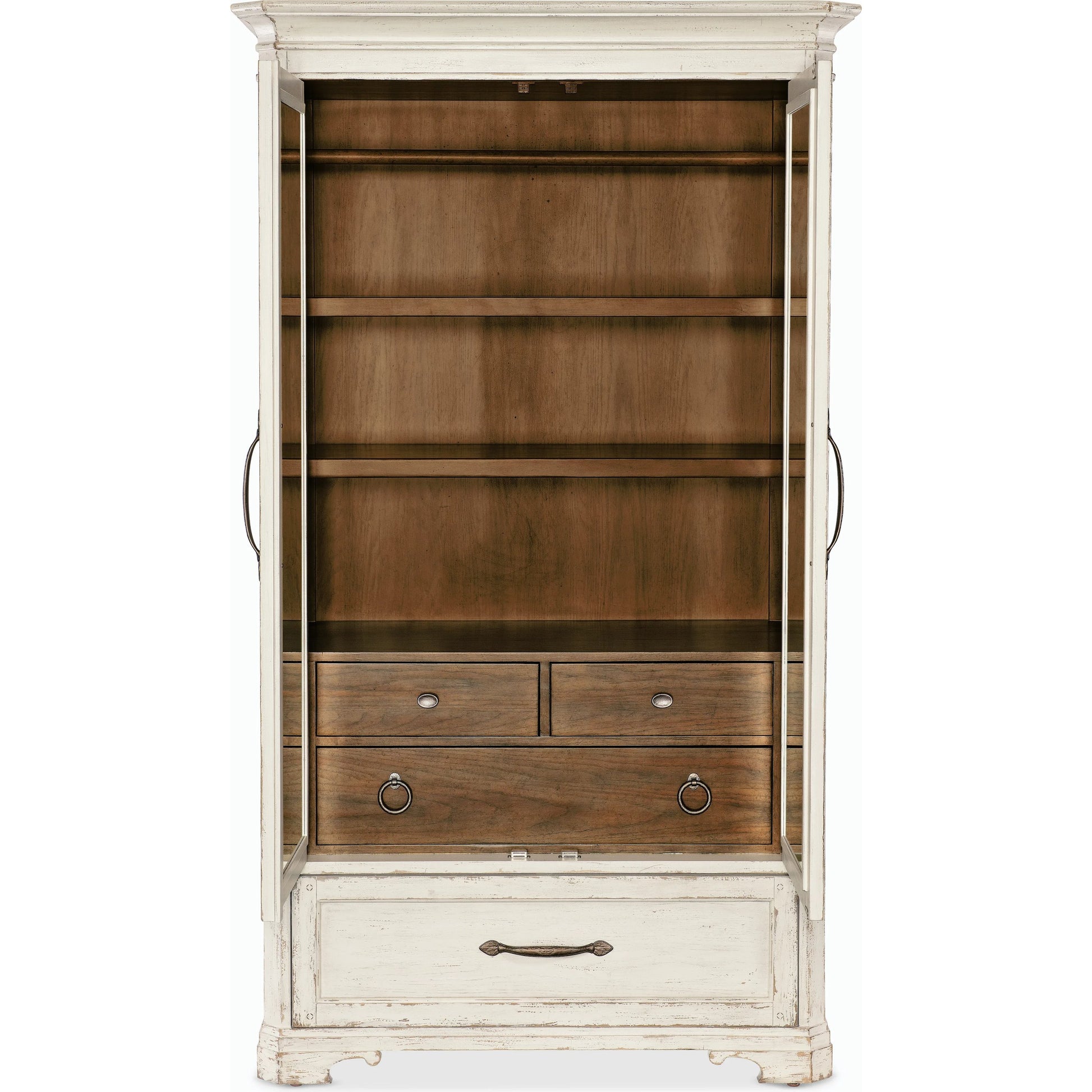 Americana Wardrobe by Hooker Furniture in black and molasses finish. Made from oak veneers in a cottage & farmhouse style.