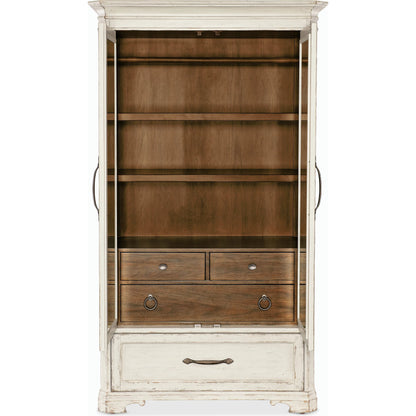 Americana Wardrobe by Hooker Furniture in black and molasses finish. Made from oak veneers in a cottage & farmhouse style.