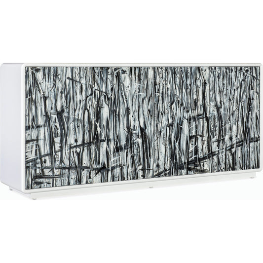 Melange Graffitio Credenza by Hooker Furniture in whites, creams, beiges and white lacquer. Made from maple veneers in a modern style.