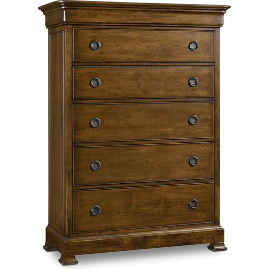 Archivist Chest by Hooker Furniture in pecan. Made from pecky pecan veneers in a traditional style.