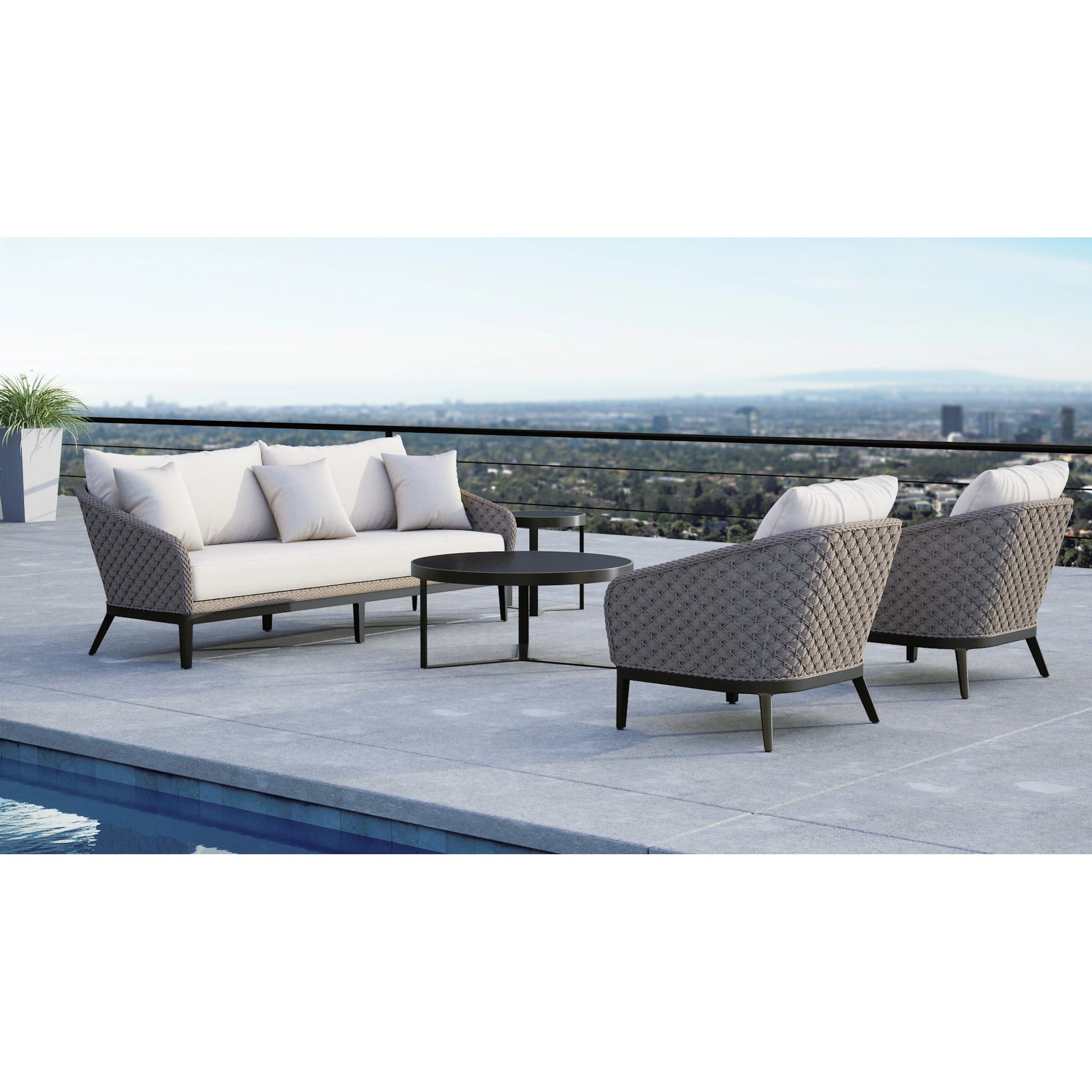 Marbella Outdoor Sofa by Sunset West in graphite. Made from olefin rope in a modern style.