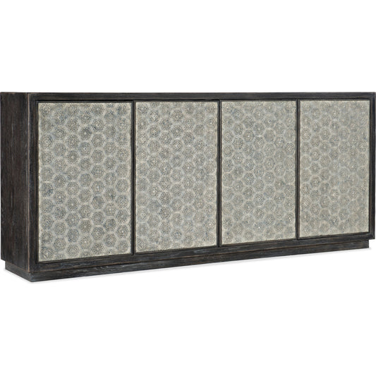 Greystone Credenza by Hooker Furniture in dark oak, grey. Made from oak veneers, resin in a unique style.