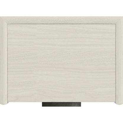 Cotiere Open Nightstand by A.R.T. Furniture in linen. Made from parawood solids, mixed split cathedral, quarter white oak veneers, fabric in a transitional style.