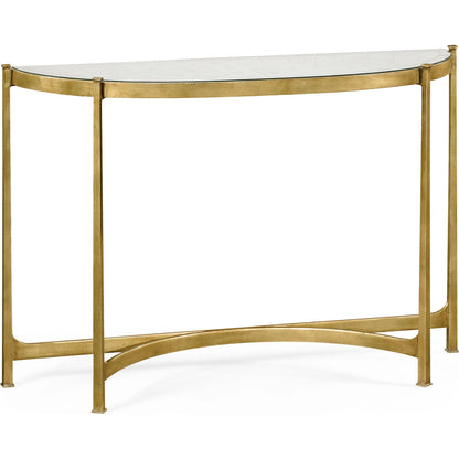 Luxe Large Half Moon Console Table by Jonathan Charles in gold and gilded iron. Made from iron in a transitional style.