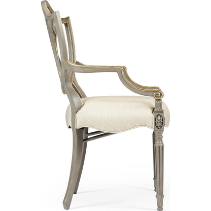 Buckingham Sheraton Grey & Gilded Dining Armchair by Jonathan Charles in brown and buckingham gray. Made from acacia in a traditional style.