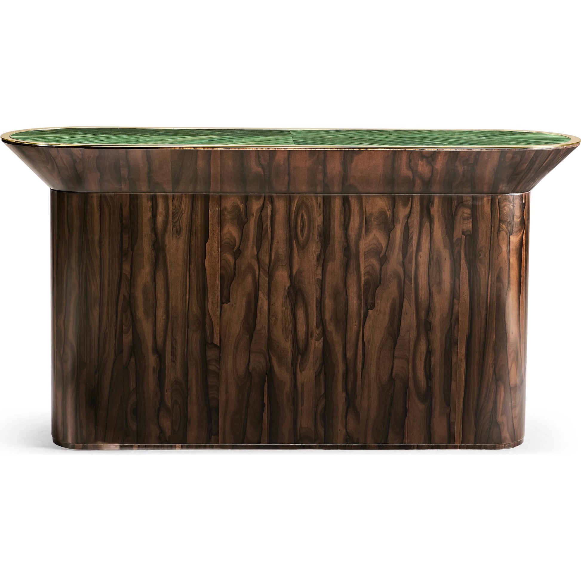 Verdure Console Table by Jonathan Charles in jade green straw. Made from ziricote veneer flat cut in a eclectic & global style.
