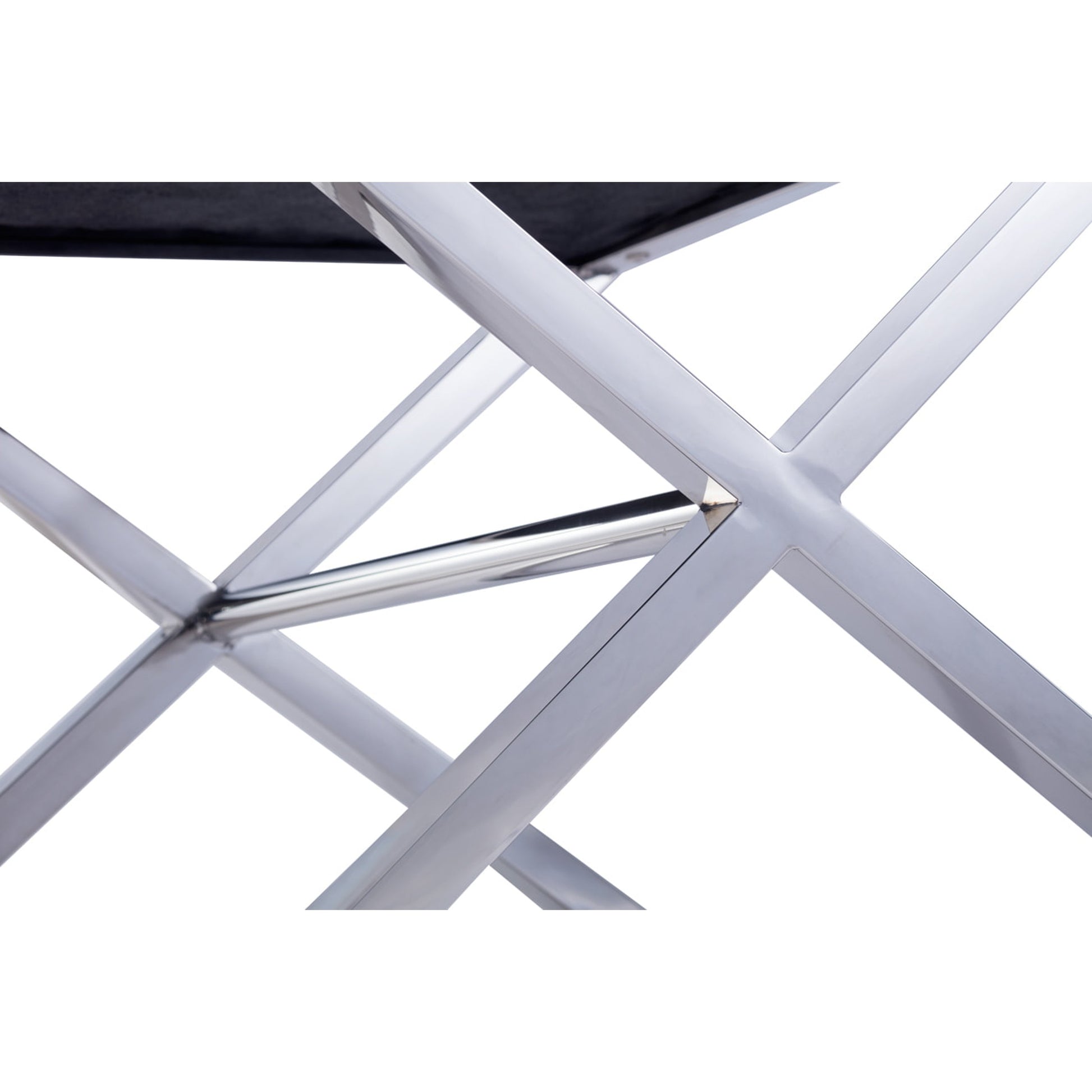 Luxe Footstool by Pasargad Home in chrome. Made from faux leather in a modern style.