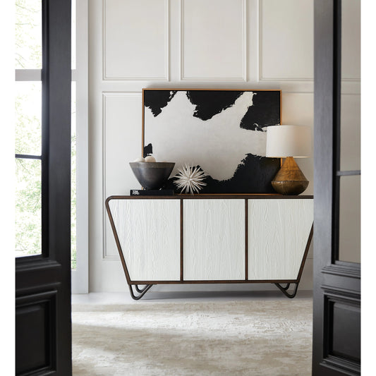 Melange Terra Credenza by Hooker Furniture in dark wood. Made from pine veneers, metal in a modern style.